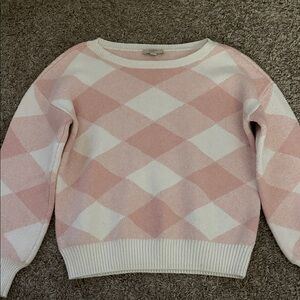 LOFT Pink and White Diamond Pattern Sweater